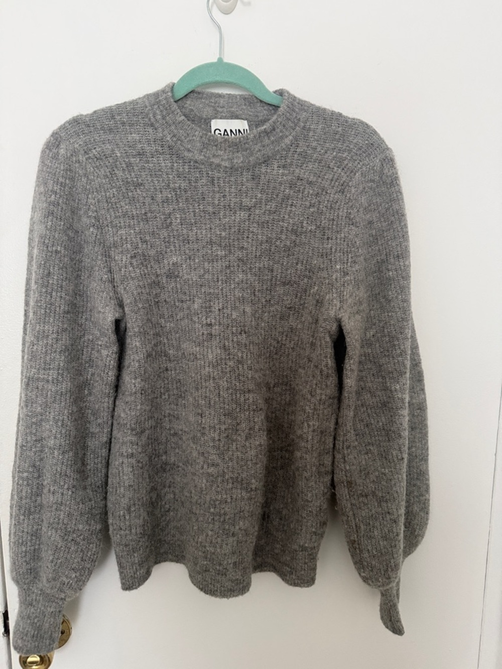 Ganni Gray Textured Crewneck Sweater